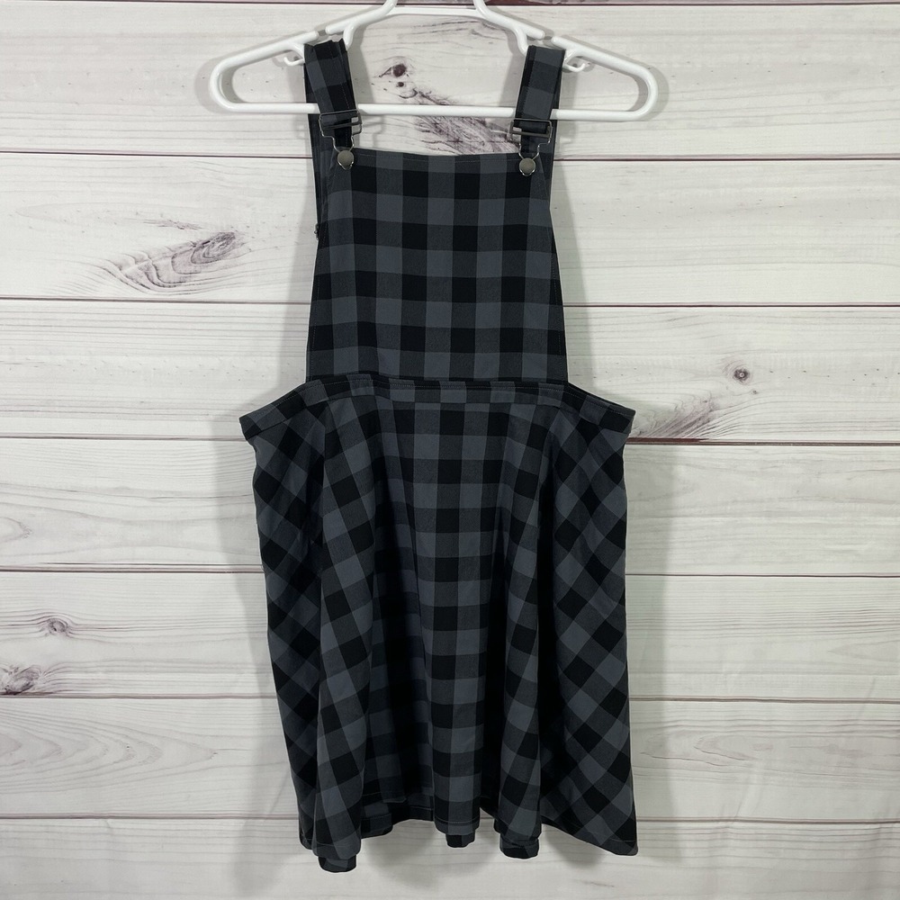 Hot Topic Bib Overalls Skirt Womens Size 2 Check Gray Black.